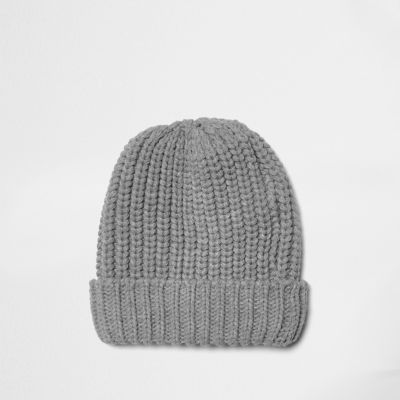 Grey knitted beanie hat